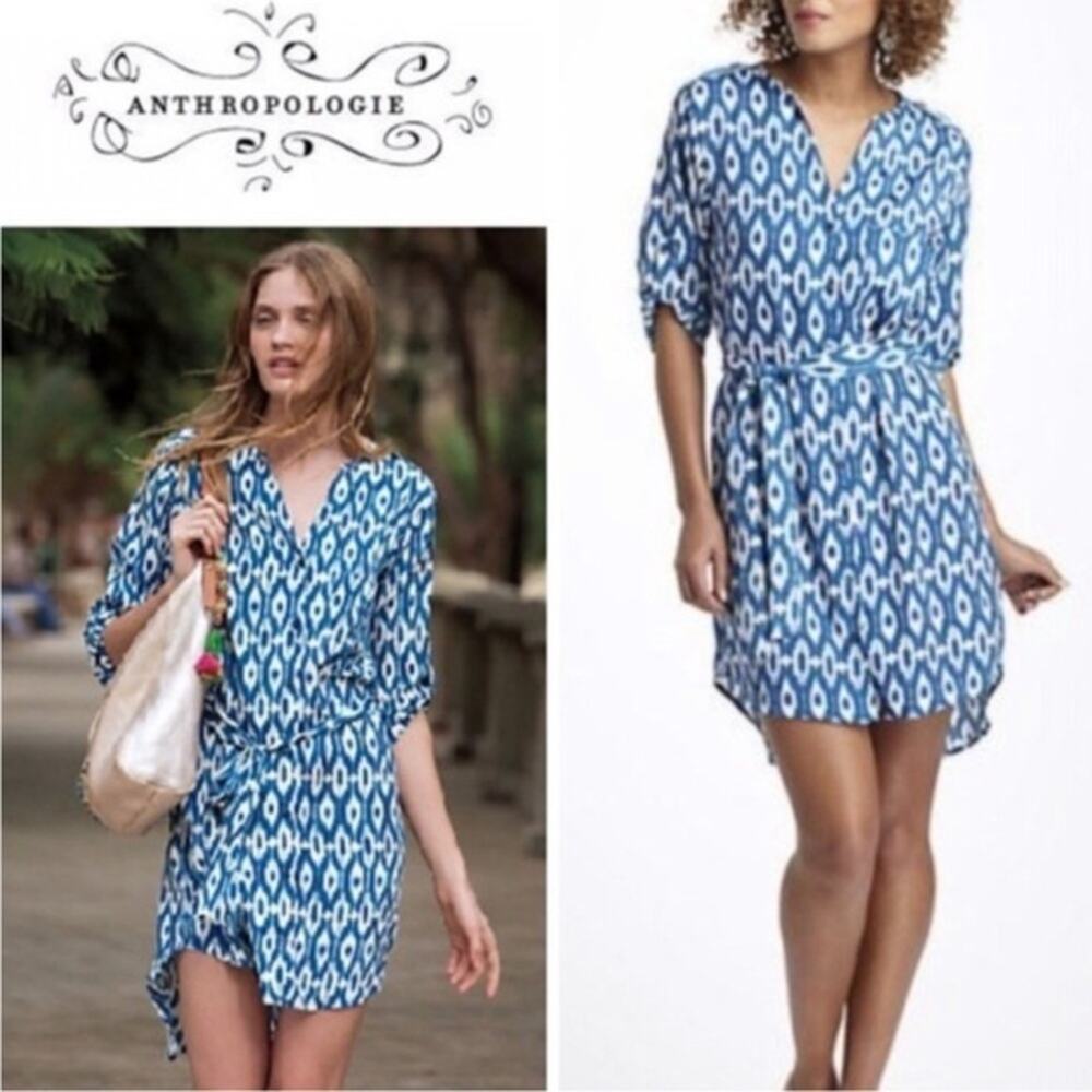 Maeve Blue Ikat Long Sleeve Shift Dress